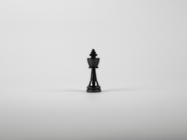 A black chess piece on a white background